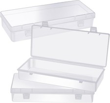 WLLHYF 3Pack Small Plastic Storage Containers with Hinged Lids, Rectangle Clear