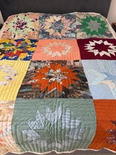 Beautiful Vintage Handmade Star Patchwork Quilt Floral Fabric 93 x 73