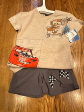 Disney Pixar Cars Short Outfit Set Lightning McQueen Mater Boys 4T New