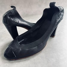 CHANEL Black Leather High Heel Pumps with Backside Coco Mark - Size 35C US 5