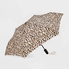 ShedRain Auto Open Auto Close Compact Umbrella - Tan Leopard Print: Telescoping