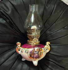 Decorative Ceramic Oil Lamp Glass Chimney Purple/White/Gold Romantic Scene
