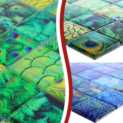 Muster Glasmosaik Fliesen Matte Badezimmer Küchenspiegel Bad Dusche Wand Peafowl