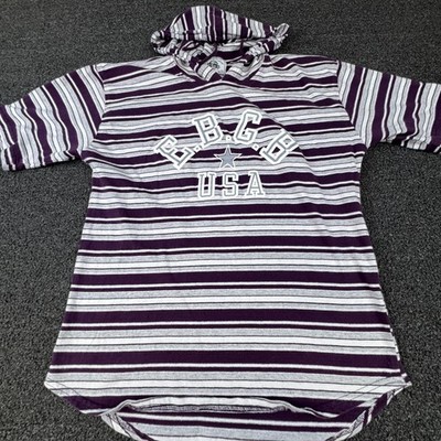 VTG E.B.G.B Shirt Mens One Size Purple Gray Striped Hooded Made in USA