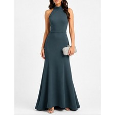 Pre-loved Jenny Yoo Petra Storm Gray Open-Back Halter Maxi Dress