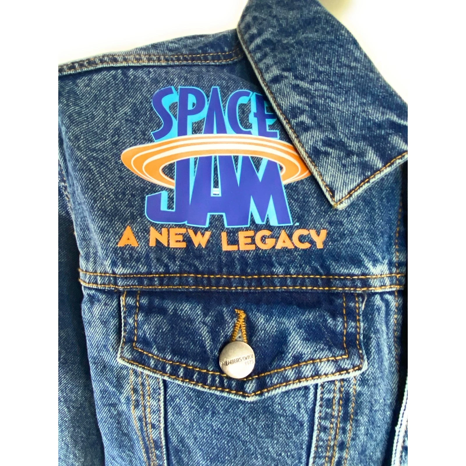 Members Only Space Jam A New Legacy Denim Jacket Mens L Blue Cotton NWT image 6