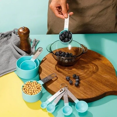 8 Stück Messbecher und Löffel Set mit Edelstahlgriffen Backen Küche