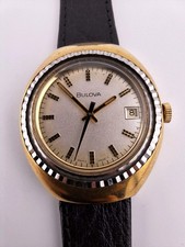 Mens 2 Tone Bulova 17j 1972 Sea King Fluted Date Vintage N2 Antique Runs Deco