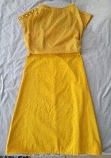 NEW Zara Yellow Gold Pearls Midi Sheer Graduation Dress Cami A Line Empire M