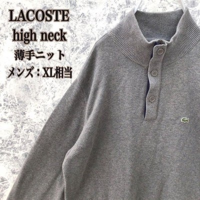 French Lacoste Half Zip Button High Neck Knit Sweater Gray XL Shoulder47cm