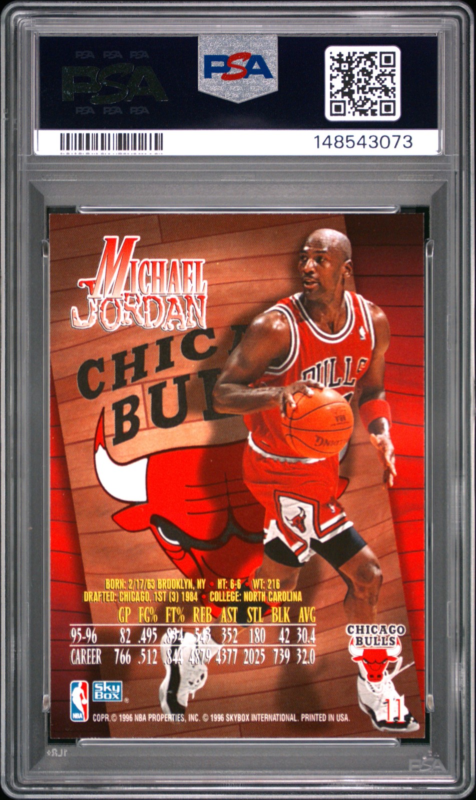 1996 SKYBOX Z-FORCE #11 MICHAEL JORDAN PSA 9 view 2