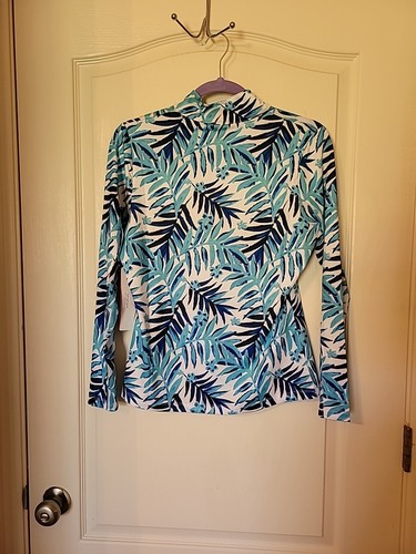 X by Gottex Shirt Damen XS 1/4-Reißverschluss Palmblatt Netz aktiv kühlend Golf Tennis neu mit Etikett - Bild 9 von 14