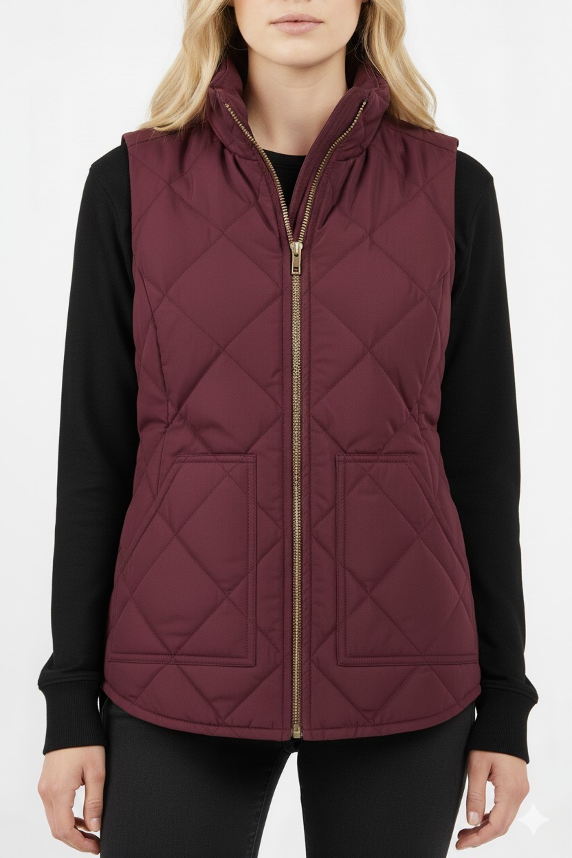J. CREW Womens Quilted DOWN FILLED ZIPPER PUFFER VEST MAROON XXS