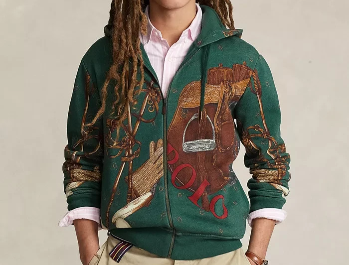 Polo Ralph Lauren verde SELLA EQUESTRIAN felpa con cappuccio zip intera XL RED PONY nuova con etichette