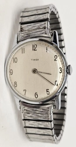 Vintage 1966 Timex Marlin Mens 2 Hand Manual Silver Tone Watch Runs SHIPS FREE