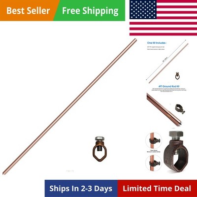 4ft Ground Rod Kit - 5/8'' Bonded Electrical Copper Grounding Rod with Bronze...