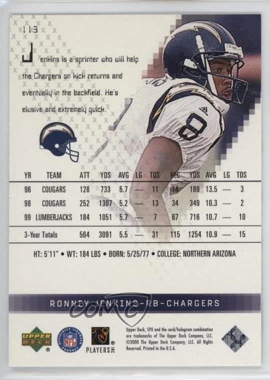 2000 SPx Rookie Stars /1350 Ronney Jenkins #113 Rookie RC - Image 2 of 2