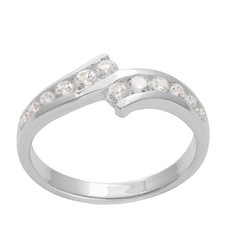 Silverly Sterling Silver Ring 12 Cubic Zirconia Channel Set Curved Band Bypass