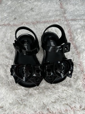 Mini Melissa Black Jelly Sandals Size 5 Toddler Girls Heart Bow Never Worn