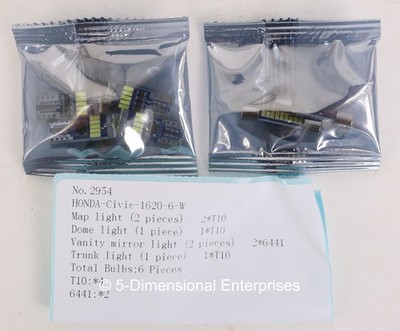 Honda Civic 2016-2020 LED Map Dome Vanity Mirror Trunk Light Bulbs - 6 Pieces