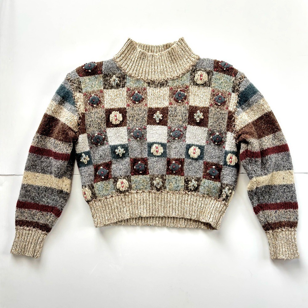 Vintage Cottage Rosette Patchwork Y2K Handknit Gr… - image 1