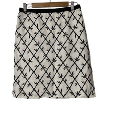 Talbots Women's Skirt Linen Blend Size 8 Petite White Black Bamboo Embroidery