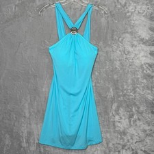 Michael Michael Kors Mini Dress Womens XS Blue Halter Logo Mediallon Shelf Bra