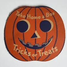 Vintage 40s 50s Cardboard Halloween Trick or Treat Candy Pumpkin Store Sign