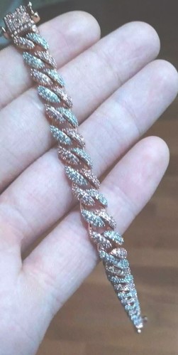 Two-Tone GLD Cuban Link Bracelet - 8.5mm rose and white gold plated with stones - Picture 3 of 5