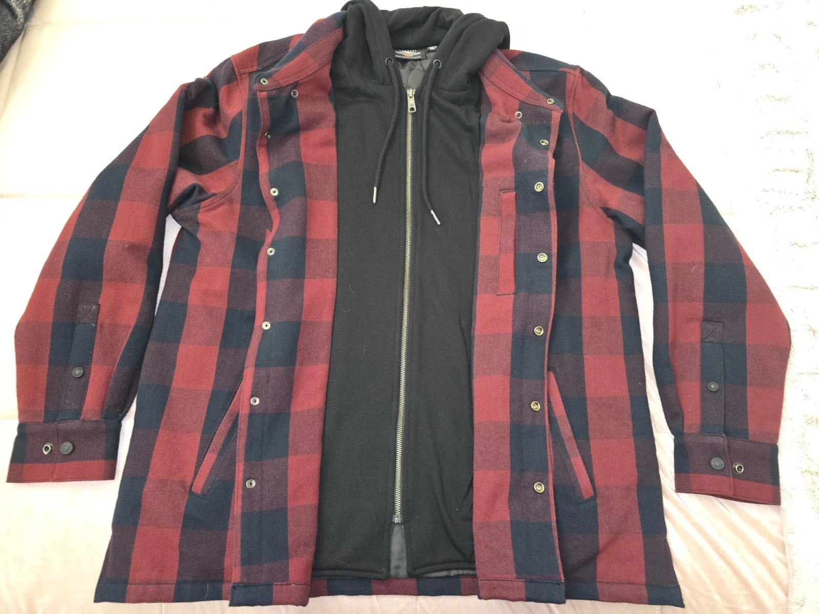 Harley Davidson Onwards Hooded Shirt Jacket Mens Flannel Lined Shacket XL image 2