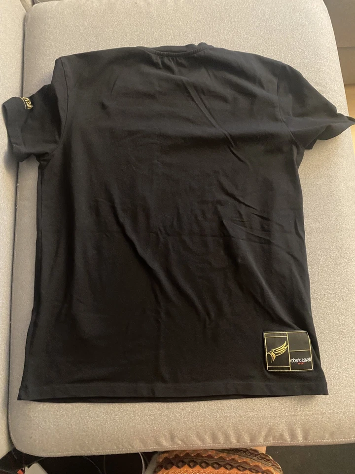 Camiseta deportiva Roberto Cavalli para hombre talla M negra gráfica estampado animal cremallera bolsillo Foto 3 de 4