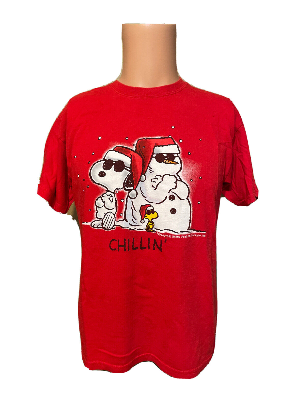 Vintage Peanuts Snoopy Snowman Red Shirt Size Med… - image 1