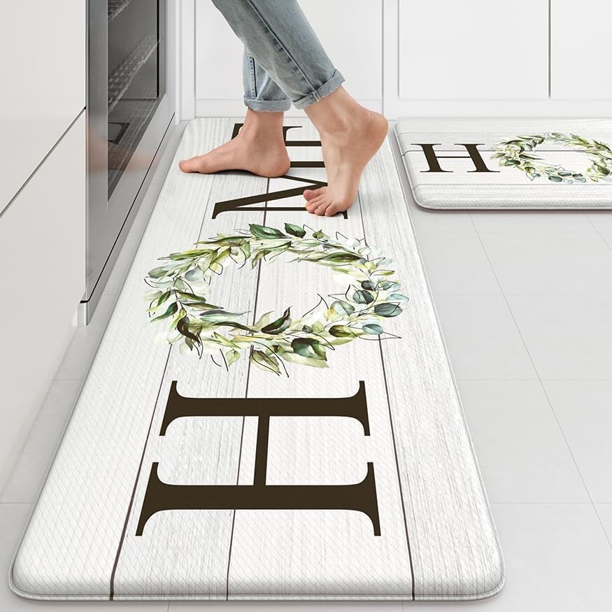 Elegant Non-Slip Kitchen Mat Set with Cushion & Floral Design - 2 Pieces FR