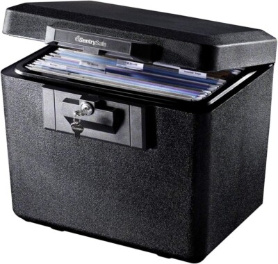 Black Fireproof File Box with Key Lock, Safe to Protect Files and Documents