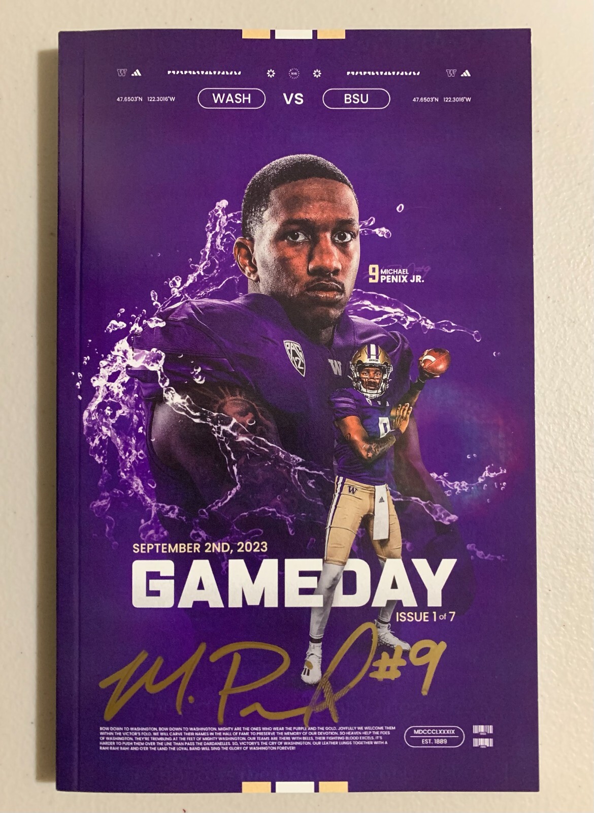 Michael Penix Jr. Autographed Signed Washington Huskies MICHAEL PENIX JR 2023 GameDay Program - BAS - PLS READ 