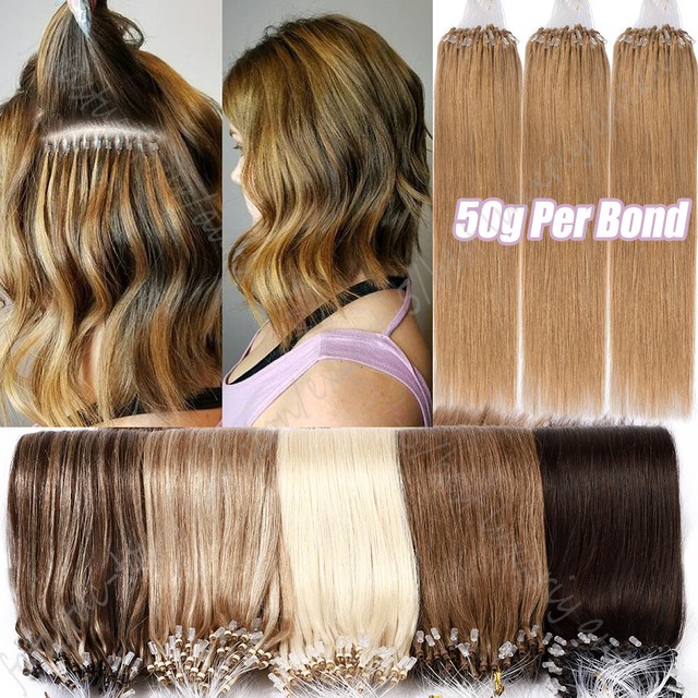 Keratin Glue Micro Beads Loop Ring Remy Human Hair Extensions Thick
