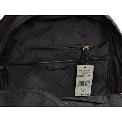 NWT Michael Kors Morgan Medium Black Signature Jacquard & Leather Trim Backpack‎ MICHAEL MICHAEL KORS - Rhea leather medium backpack black  main image 4