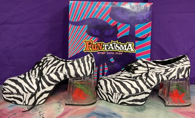Black White Zebra Platform 70s Pimp Disco Halloween Shoes W/ Gold Fish ...