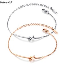 Women Girl Titanium Stainless Steel Love Knot Curve Bar Hand Bracelet 6.5-8.5"