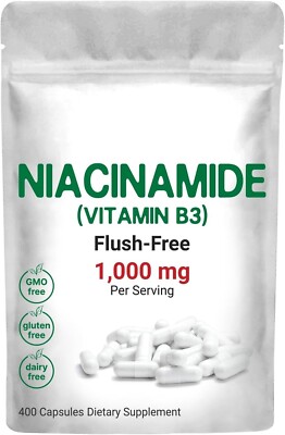 Flush Free Niacin 1000mg Nicotinamide  400 Caps Vitamin B3 Non-GMO/Gluten Free
