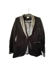 JASON WU Black Velvet Blazer Satin Collar Cuffs Medium Modern Boyfriend Blazer