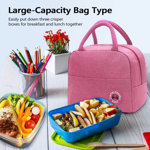 Pink Insulated Lunch Bag Cool Bag Kid Lady Adult Women Food Storage Lunch Box UK - Picture 7 of 35