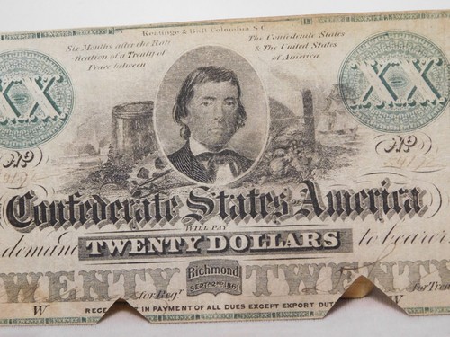 1861 Confederate $20 note T-21 cut-out cancel - Picture 4 of 17