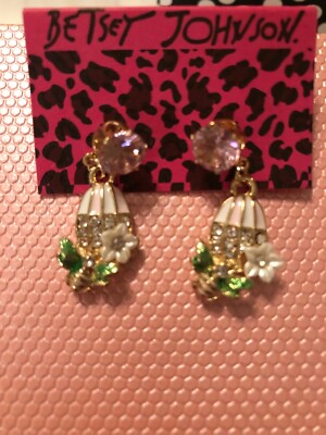 Betsey Johnson Bird Cage Bee Crystal Gold Earrings Gift Box  display picture 1