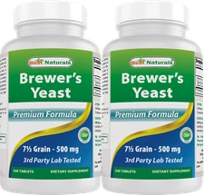 2 Pack Best Naturals Brewers Yeast 7-1/2 Grains  1000 mg 240 Tablets 