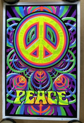Peace Sign blacklight poster velvet flocked Psychedelic Groovy