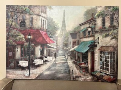 Romantic Paris Street Painting with Eiffel Tower   36x24 Impressionist Art