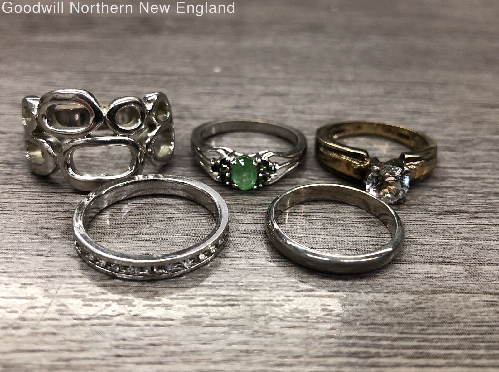 Costume Jewelry Ring Lot w. Multicolor Stone Band Eternity Dome Heart