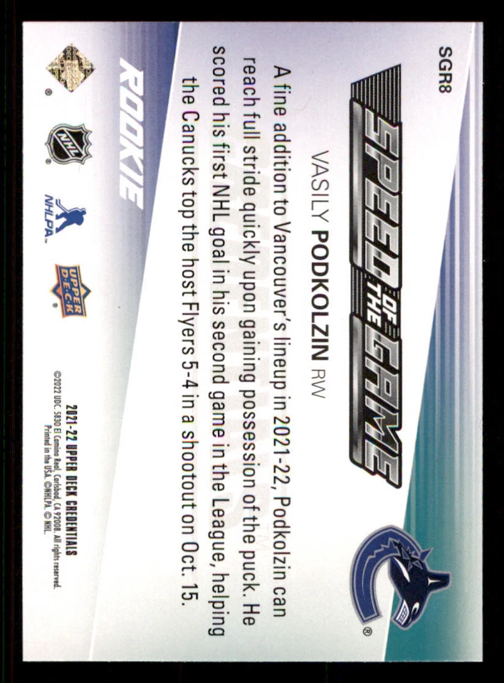 2021-22 Upper Deck Credentials Speed of the Game Rookies #SGR8 Vasily Podkolzin - Image 2 of 2