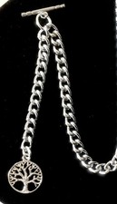 TREE OF LIFE Silver colour Single Albert pocket watch chain/fob Chain